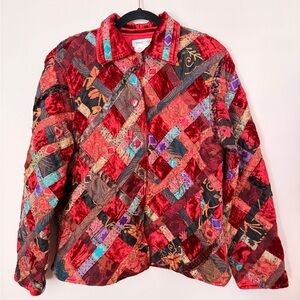 Coldwater Creek XL Red Quilted Patchwork Jacket Velvet Silk Wool